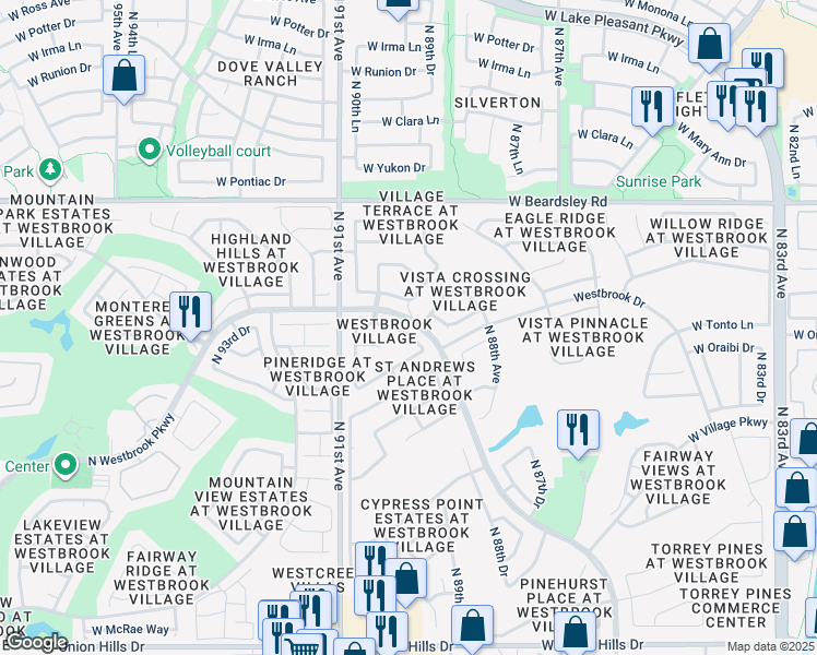 map of restaurants, bars, coffee shops, grocery stores, and more near 19507 North 89th Drive in Peoria