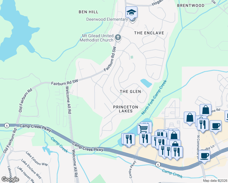map of restaurants, bars, coffee shops, grocery stores, and more near 3218 Wellington Walk Southwest in Atlanta