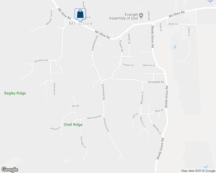 map of restaurants, bars, coffee shops, grocery stores, and more near 5311 Sutherland Road in Mount Olive
