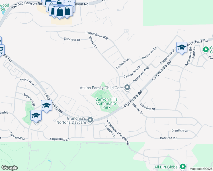 map of restaurants, bars, coffee shops, grocery stores, and more near 34213 Parkside Drive in Lake Elsinore