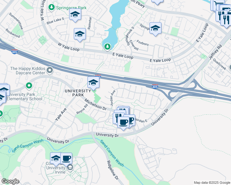 map of restaurants, bars, coffee shops, grocery stores, and more near 17315 Peach in Irvine