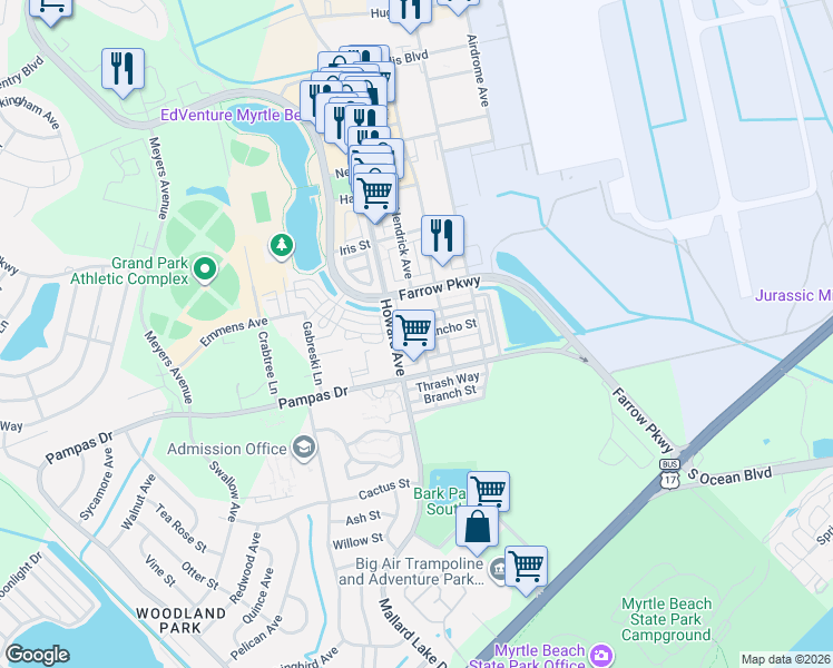 map of restaurants, bars, coffee shops, grocery stores, and more near 830 Howard Avenue in Myrtle Beach