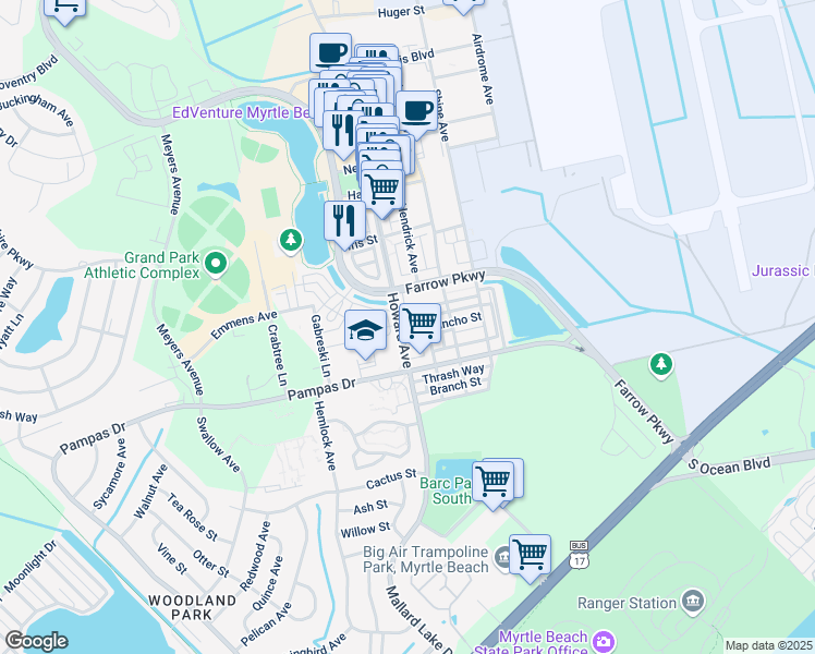 map of restaurants, bars, coffee shops, grocery stores, and more near 830 Howard Avenue in Myrtle Beach
