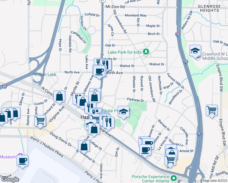 map of restaurants, bars, coffee shops, grocery stores, and more near 3270 North Fulton Avenue in Atlanta