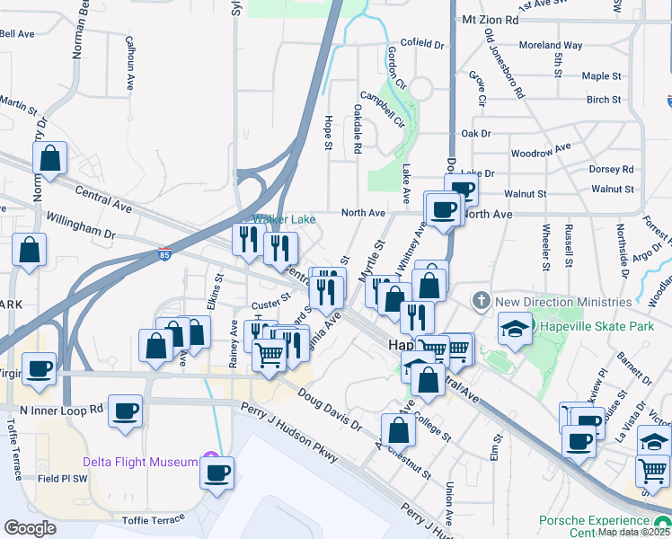 map of restaurants, bars, coffee shops, grocery stores, and more near 3331 Sims Street in Atlanta