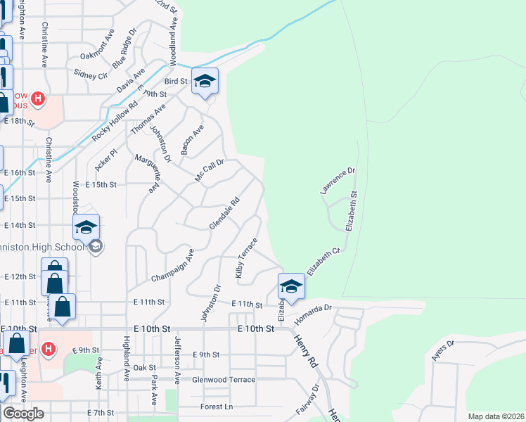 map of restaurants, bars, coffee shops, grocery stores, and more near 1327 Johnston Drive in Anniston