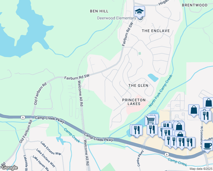 map of restaurants, bars, coffee shops, grocery stores, and more near 3258 Welmingham Drive Southwest in Atlanta
