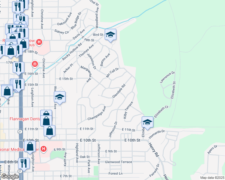 map of restaurants, bars, coffee shops, grocery stores, and more near 1216 Rainbow Pass in Anniston