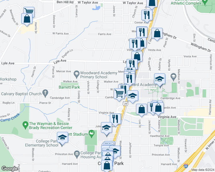 map of restaurants, bars, coffee shops, grocery stores, and more near Hemphill Street in Atlanta
