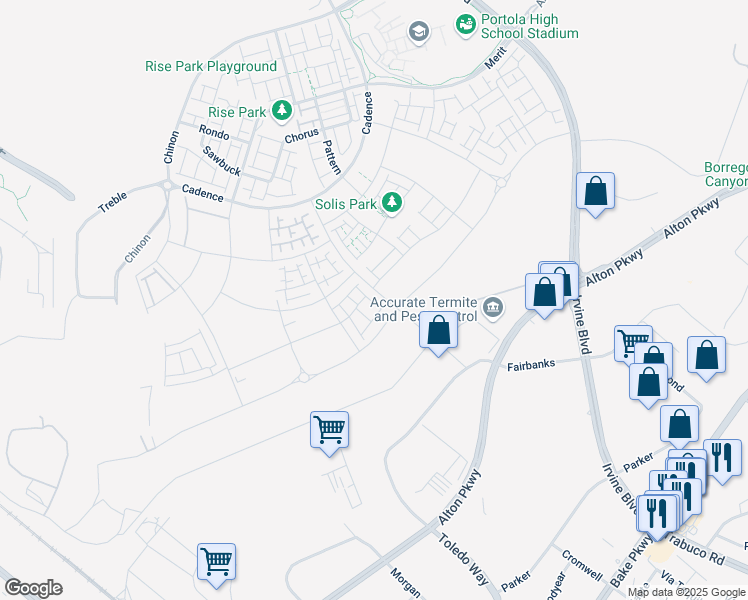map of restaurants, bars, coffee shops, grocery stores, and more near 324 Coolidge in Irvine