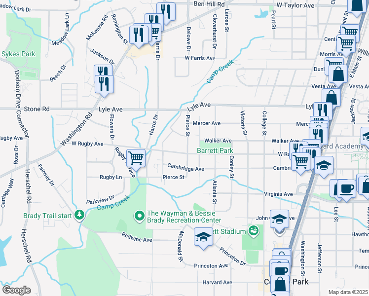 map of restaurants, bars, coffee shops, grocery stores, and more near 2109 West Rugby Avenue in Atlanta