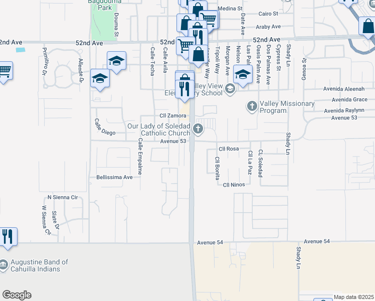 map of restaurants, bars, coffee shops, grocery stores, and more near 53079 Cesar Chavez Street in Coachella