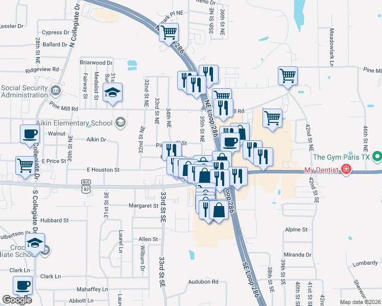 map of restaurants, bars, coffee shops, grocery stores, and more near 3445 Robin Road in Paris