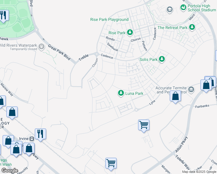 map of restaurants, bars, coffee shops, grocery stores, and more near 79 Merit in Irvine