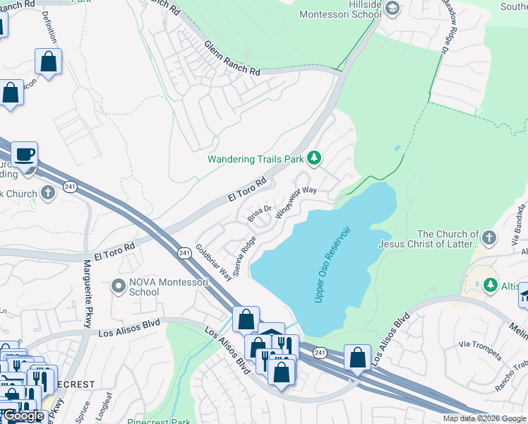 map of restaurants, bars, coffee shops, grocery stores, and more near 44 Vía Florencia in Mission Viejo