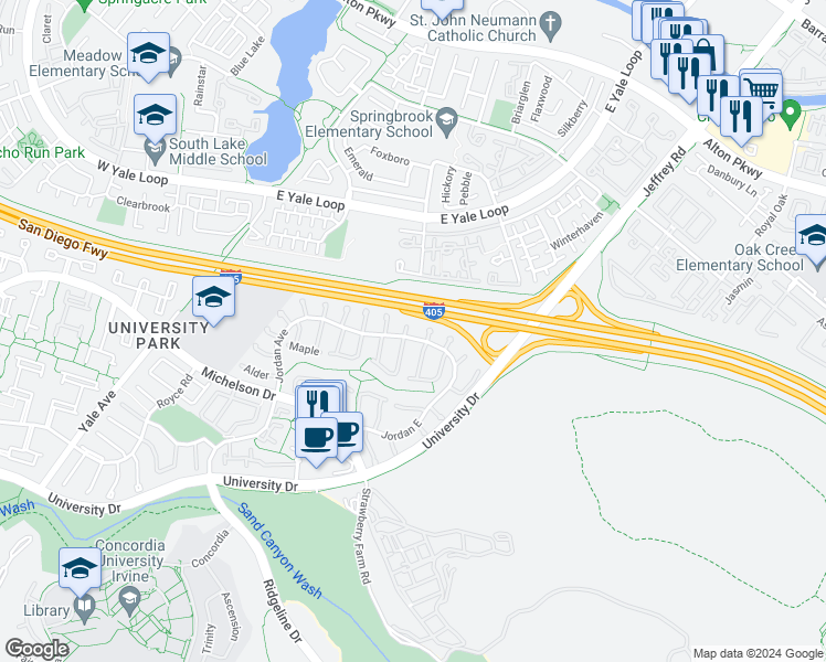 map of restaurants, bars, coffee shops, grocery stores, and more near 4 Dogwood South in Irvine