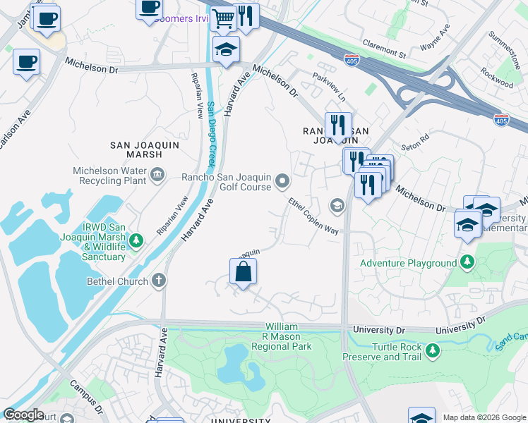 map of restaurants, bars, coffee shops, grocery stores, and more near 1 La Serena in Irvine