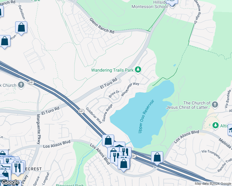 map of restaurants, bars, coffee shops, grocery stores, and more near 12 Destino Way in Mission Viejo
