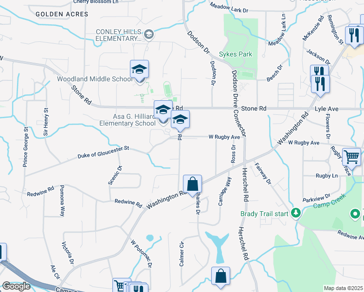 map of restaurants, bars, coffee shops, grocery stores, and more near 3404 Mount Olive Road in East Point