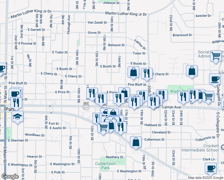 map of restaurants, bars, coffee shops, grocery stores, and more near 1411 East Price Street in Paris
