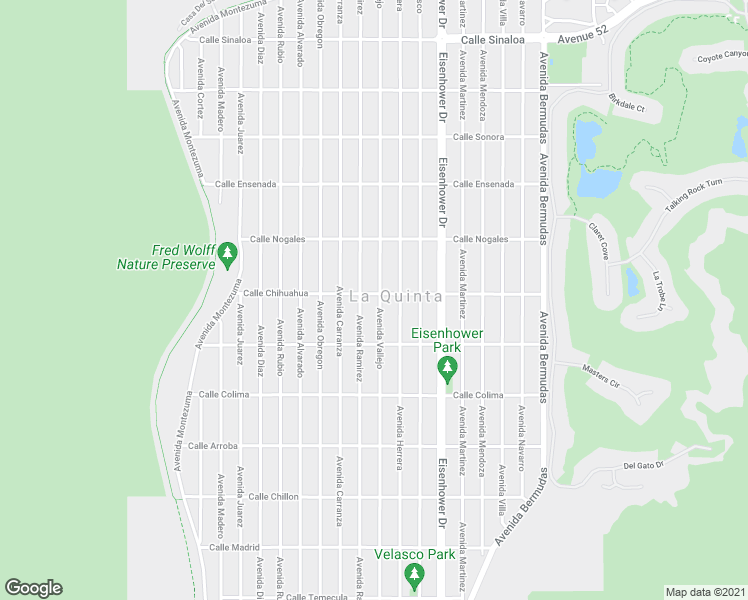 map of restaurants, bars, coffee shops, grocery stores, and more near 53025 Avenida Vallejo in La Quinta