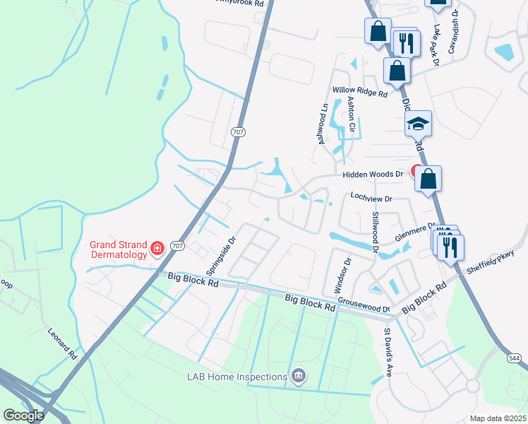 map of restaurants, bars, coffee shops, grocery stores, and more near 436 Shadow Creek Court in Myrtle Beach