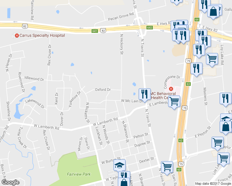map of restaurants, bars, coffee shops, grocery stores, and more near 414 Oxford Dr in Sherman