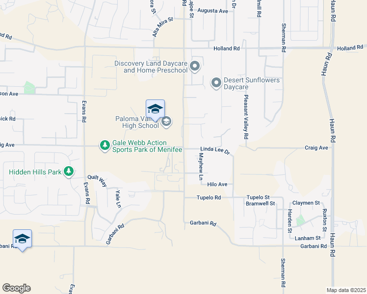 map of restaurants, bars, coffee shops, grocery stores, and more near Craig Avenue in Menifee