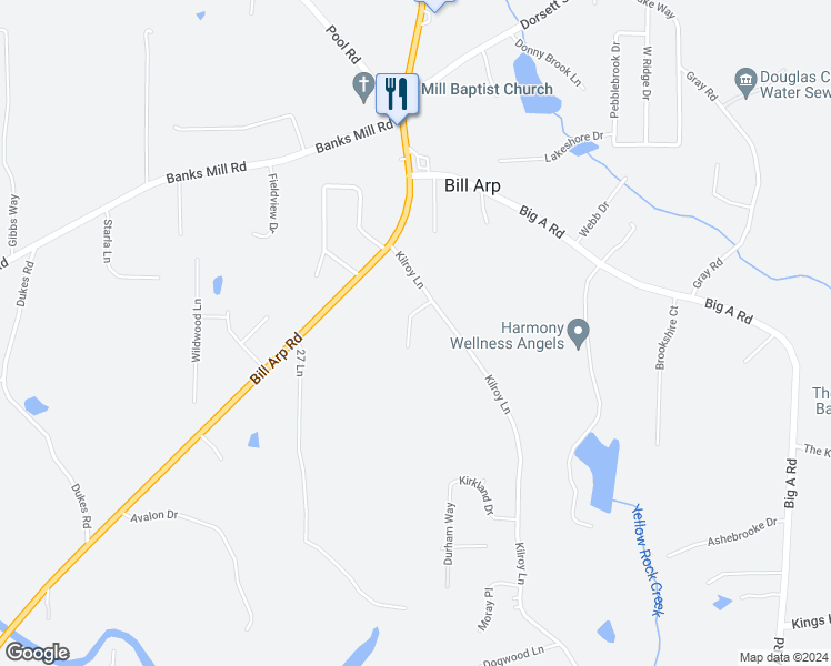 map of restaurants, bars, coffee shops, grocery stores, and more near 5198 Westhaven Drive in Douglasville