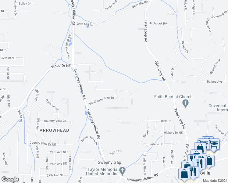 map of restaurants, bars, coffee shops, grocery stores, and more near 4517 Winchester Hills Way in Pinson