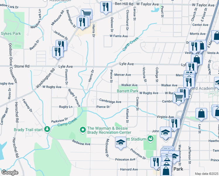 map of restaurants, bars, coffee shops, grocery stores, and more near 2109 West Rugby Avenue in Atlanta