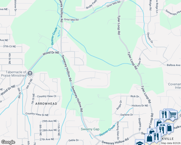 map of restaurants, bars, coffee shops, grocery stores, and more near 5476 Winchester Hills Lane in Birmingham