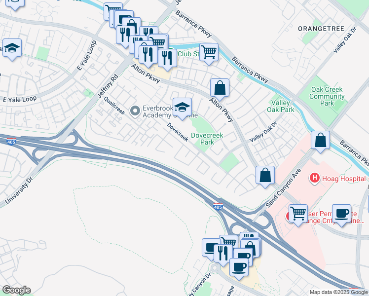 map of restaurants, bars, coffee shops, grocery stores, and more near 37 Pheasant Creek in Irvine