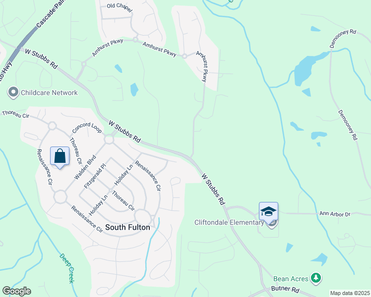 map of restaurants, bars, coffee shops, grocery stores, and more near 3497 Amhurst Parkway in Atlanta