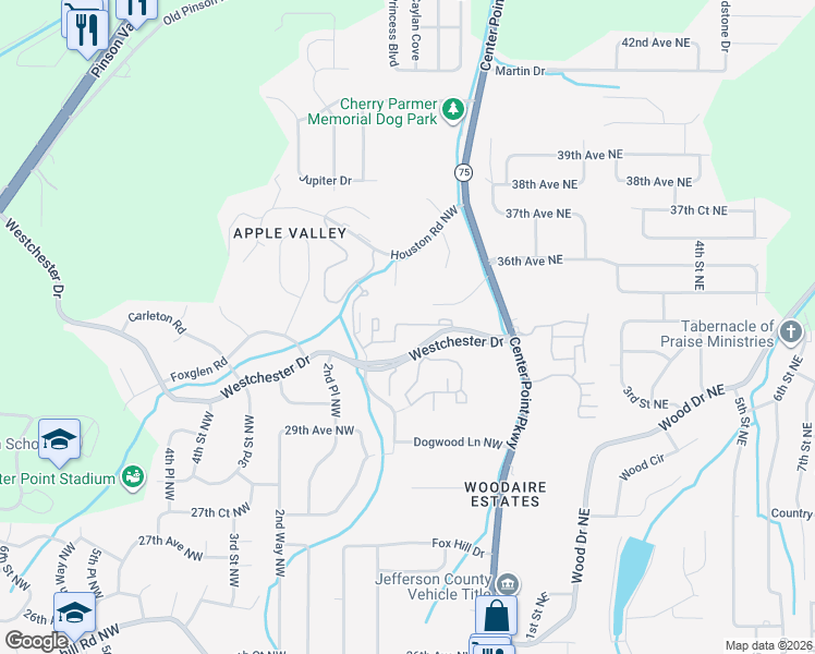 map of restaurants, bars, coffee shops, grocery stores, and more near 32 Westchester Court in Birmingham