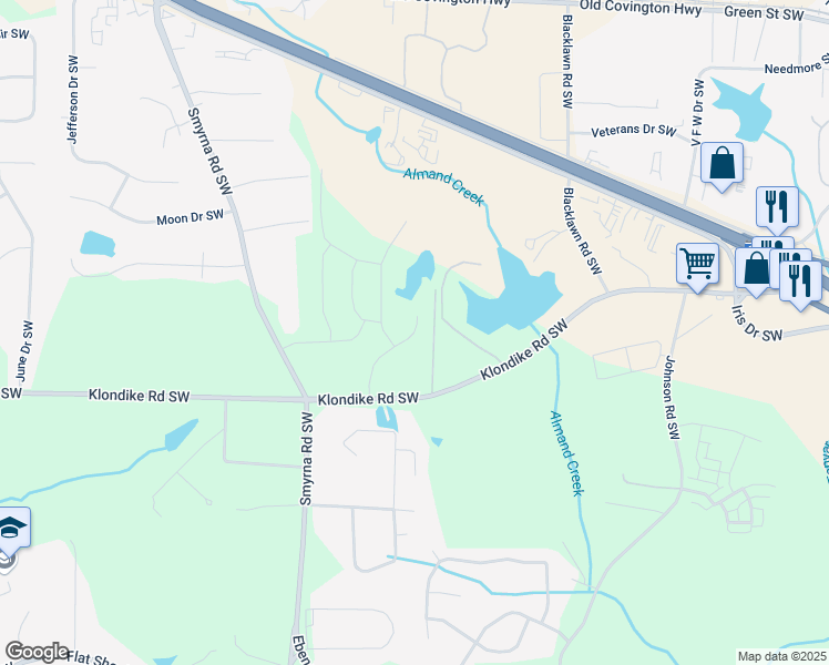 map of restaurants, bars, coffee shops, grocery stores, and more near Maplewood Lane in Conyers