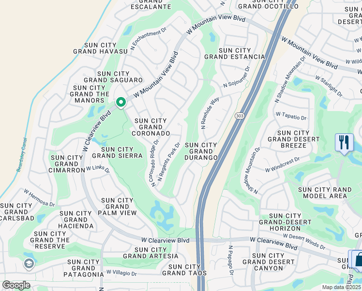 map of restaurants, bars, coffee shops, grocery stores, and more near 19626 North Echo Rim Drive in Surprise