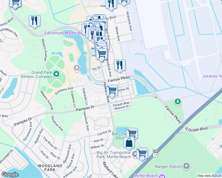 map of restaurants, bars, coffee shops, grocery stores, and more near 2761 Kruzel Street in Myrtle Beach
