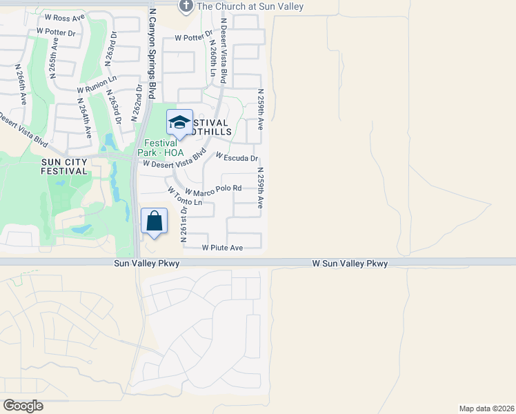 map of restaurants, bars, coffee shops, grocery stores, and more near 25950 West Sequoia Drive in Buckeye