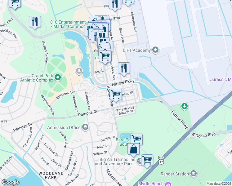 map of restaurants, bars, coffee shops, grocery stores, and more near 867 Murray Avenue in Myrtle Beach