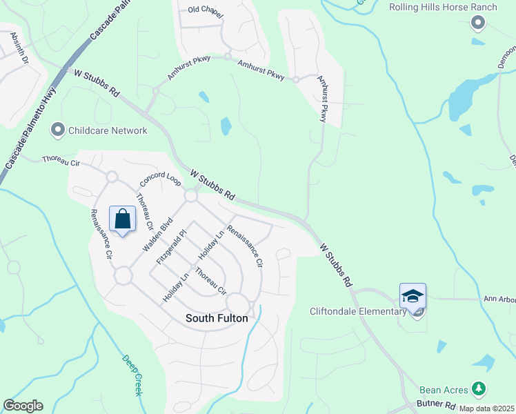 map of restaurants, bars, coffee shops, grocery stores, and more near West Stubbs Road in South Fulton
