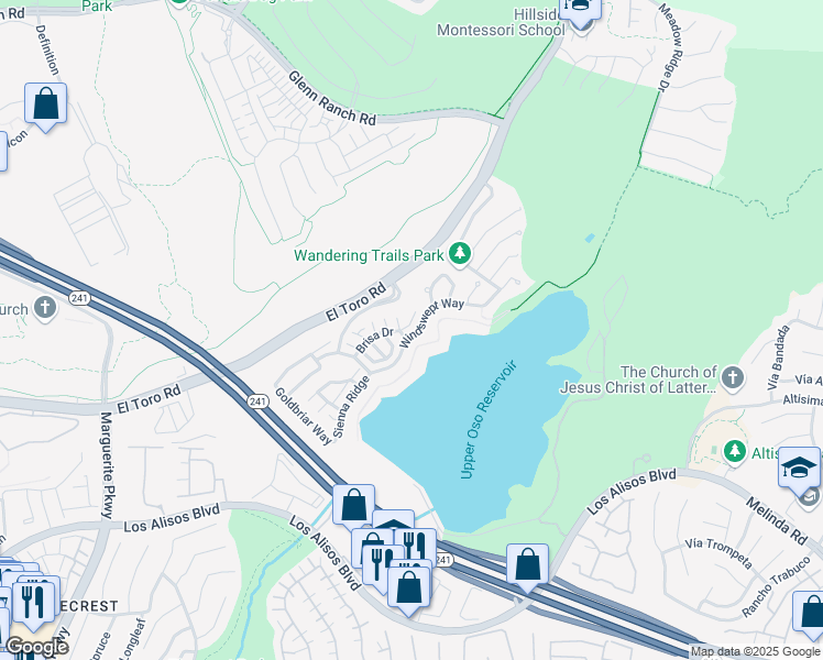 map of restaurants, bars, coffee shops, grocery stores, and more near 6 Brisa Drive in Mission Viejo