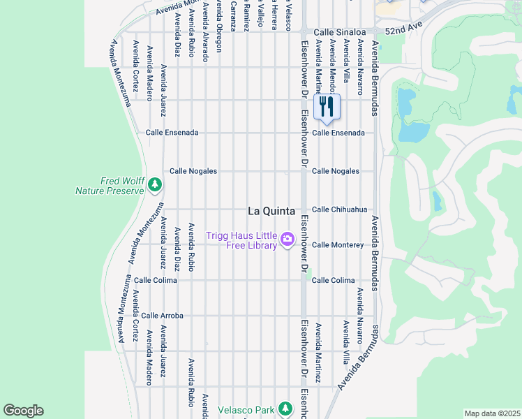 map of restaurants, bars, coffee shops, grocery stores, and more near Avenue Vallejo in La Quinta
