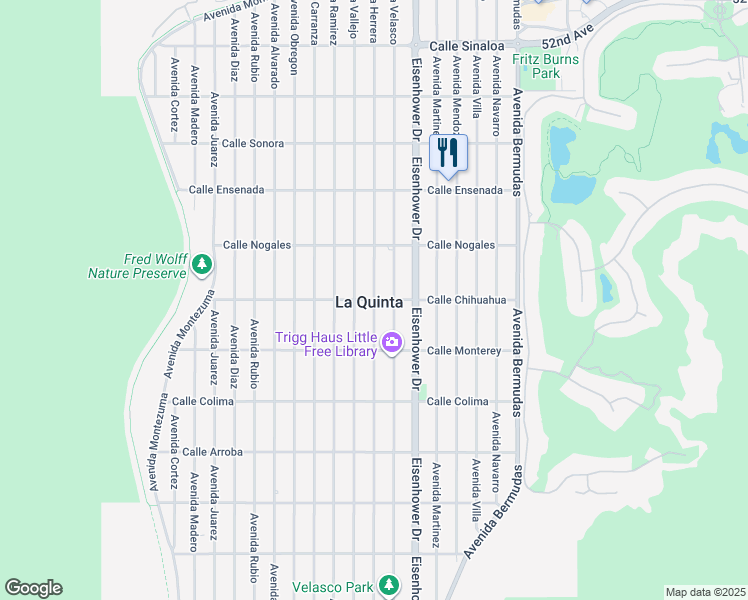 map of restaurants, bars, coffee shops, grocery stores, and more near Avenue Herrera in La Quinta