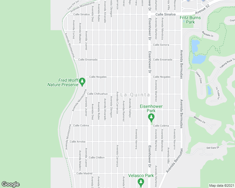 map of restaurants, bars, coffee shops, grocery stores, and more near Avenue Carranza in La Quinta