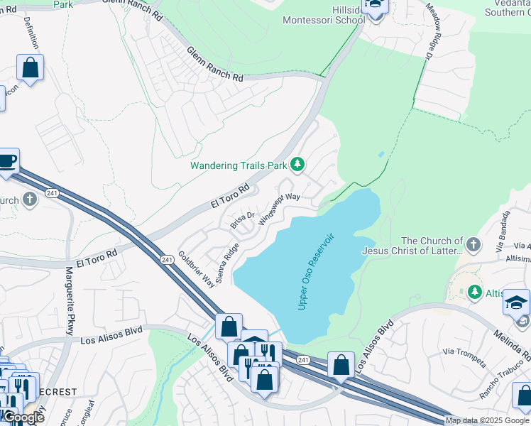 map of restaurants, bars, coffee shops, grocery stores, and more near 81 Windswept Way in Mission Viejo