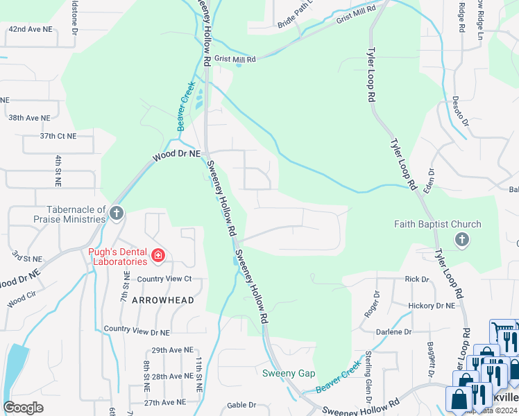 map of restaurants, bars, coffee shops, grocery stores, and more near 4624 Winchester Hills Way in Pinson