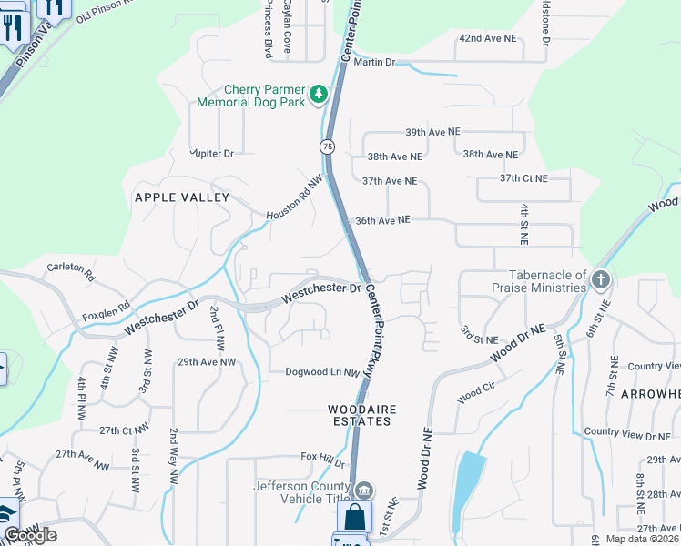 map of restaurants, bars, coffee shops, grocery stores, and more near 32 Westchester Drive in Birmingham