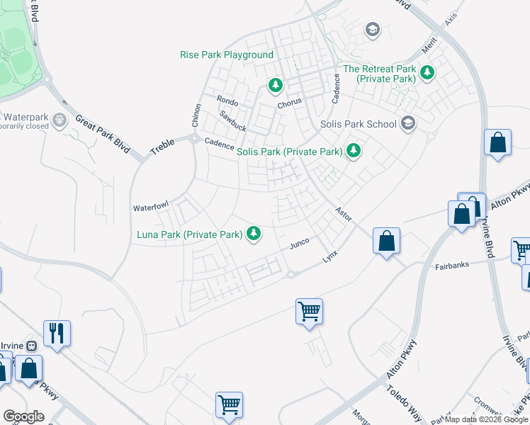 map of restaurants, bars, coffee shops, grocery stores, and more near 187 Junco in Irvine