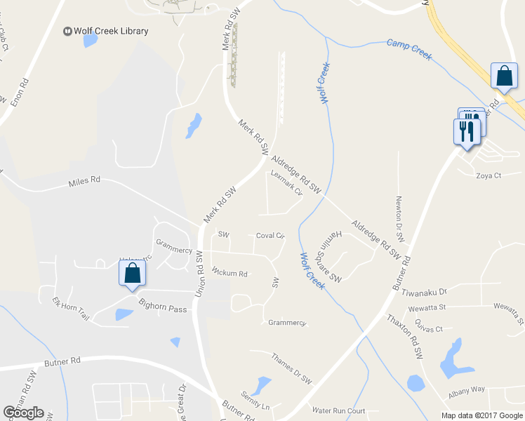 map of restaurants, bars, coffee shops, grocery stores, and more near 5200 Lexmark Circle in Atlanta